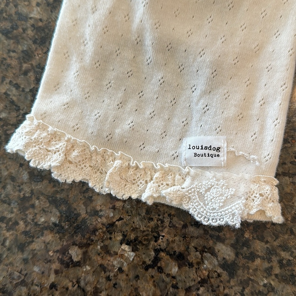EUC XS Louisdog Boutique Cream Pointelle Lace Tee! 🐶 - Picture 4 of 10